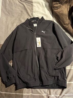 Puma Black Full-Zip Windbreaker with White Puma Logo